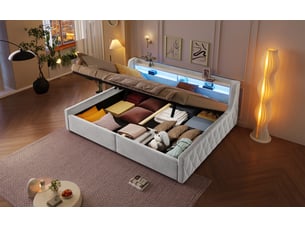 Lit coffre 140x200 cm <strong>LEYTN</strong> <strong></strong> coloris blanc