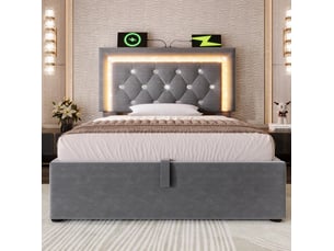 Lit coffre 90x200 cm <strong>HAVRYA</strong>  <strong></strong> coloris gris