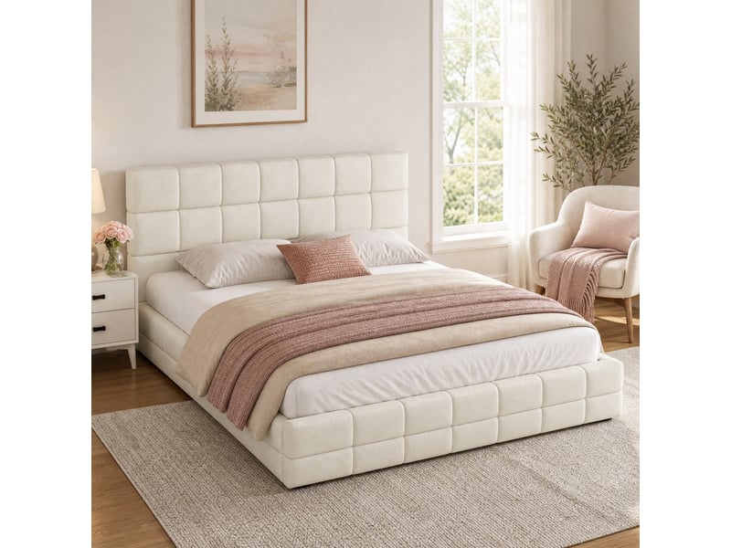  Lit plateforme rembourré 180 x 200 cm beige  - Conforama D