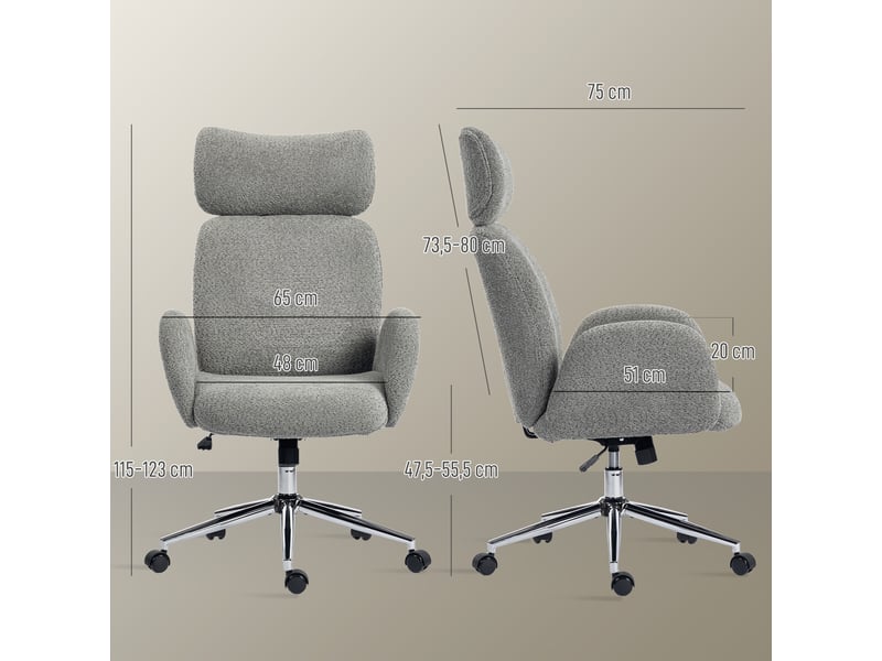  Chaise de bureau ergonomique avec appui-tête réglable, fonction inclinable, hauteur réglable, gris foncé  - Conforama E