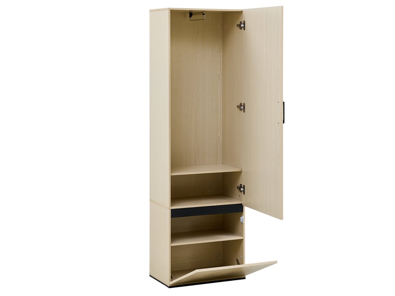  Armoire d'entrée avec porte miroir, penderie coulissante et compartiment rabattable, effet bois, 54 × 34,5 × 179,5 cm  - Conforama A