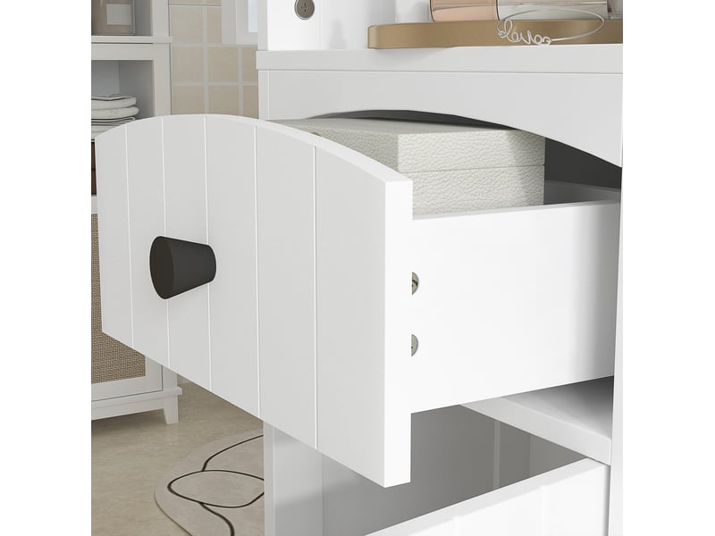  Armoire haute de salle de bain 34x24x170,5 cm avec 1 tiroir, 1 meuble fermé et 3 rangements mdf blanc  - Conforama C