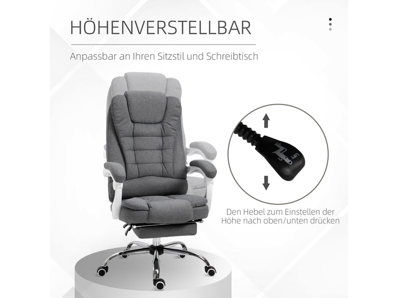 Chaise de bureau ergonomique vinsetto - repose-pieds rabattable, dossier inclinable, siège pivotant, confort durable - Conforama E