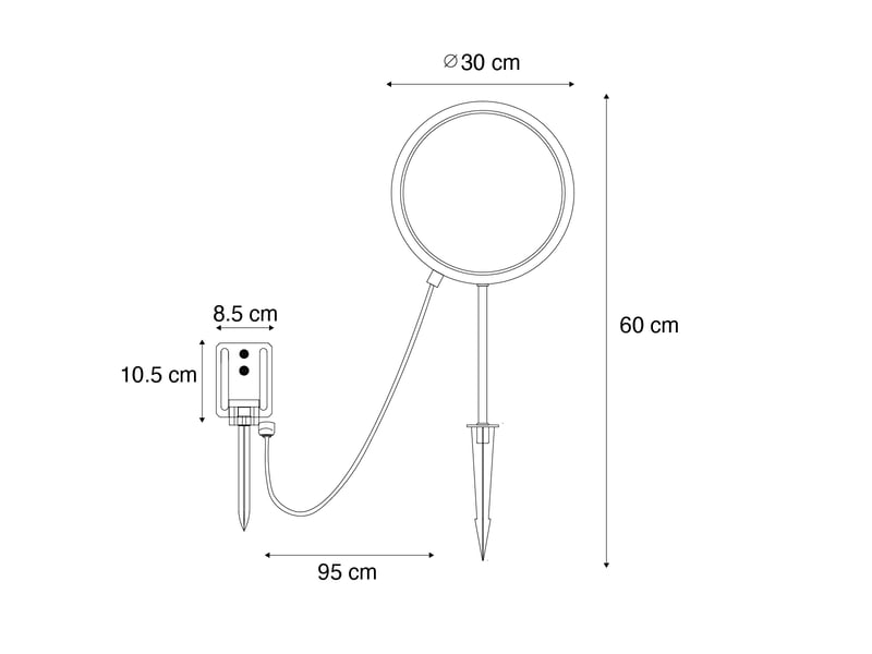  Lot de 2 lampes à piquet noires 60 cm avec led rechargeable et solaire ip65 - adalind  - Conforama E