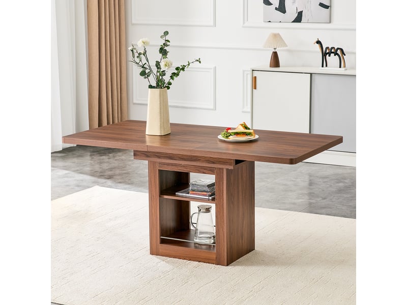  Table à manger, extensible, en noyer, avec compartiment intégré, couleur noix  - Conforama D