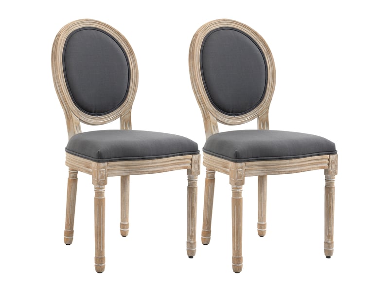  Lot de 2 chaises de salle à manger tissu aspect lin et bois d'hévéa gris et naturel  - Conforama B