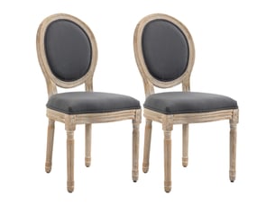 Lot de 2 chaises de salle à manger tissu aspect lin et bois d'hévéa gris et naturel