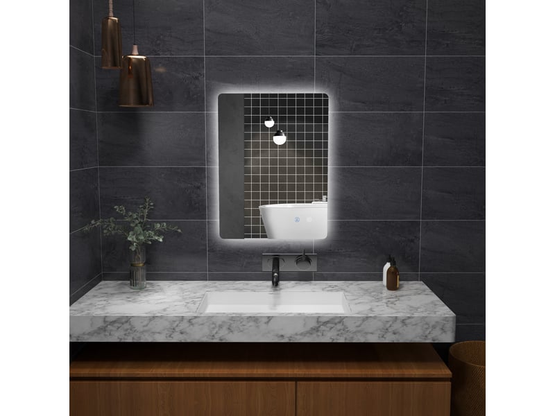 Miroir rectangulaire mural lumineux led de salle de bain 80 x 60 cm luminosité réglable blanc transparent - Conforama D