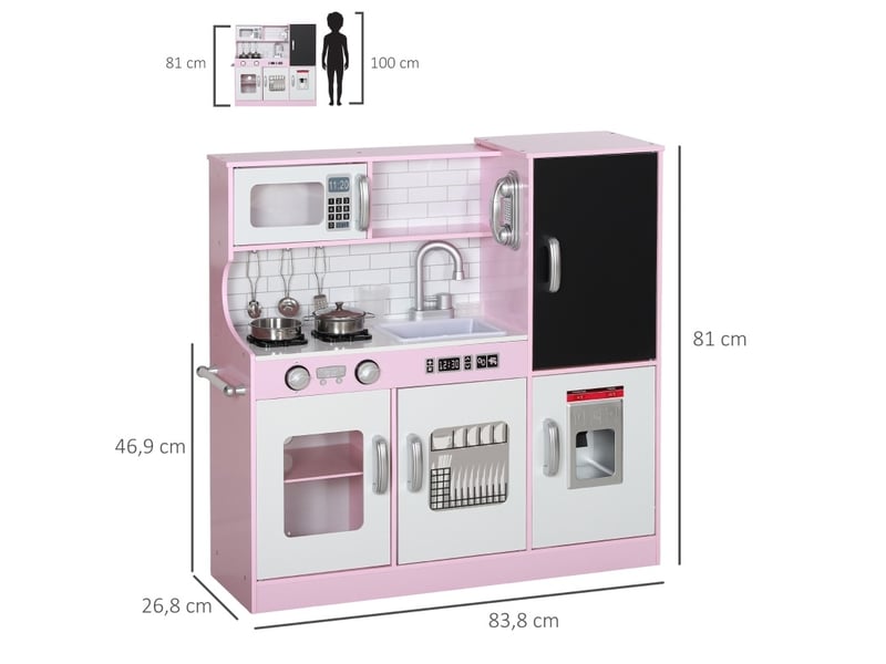  Cuisine d'imitation enfant 83,8 x 26,8 x 81 cm – rose – évier, tableau et accessoires de cuisine  - Conforama C