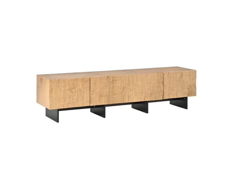  Meuble tv bas à 4 portes push-to-open, façades gaufrées, mdf et panneaux de particules, 180 × 38,5 × 45 cm, bois naturel  - Conforama A