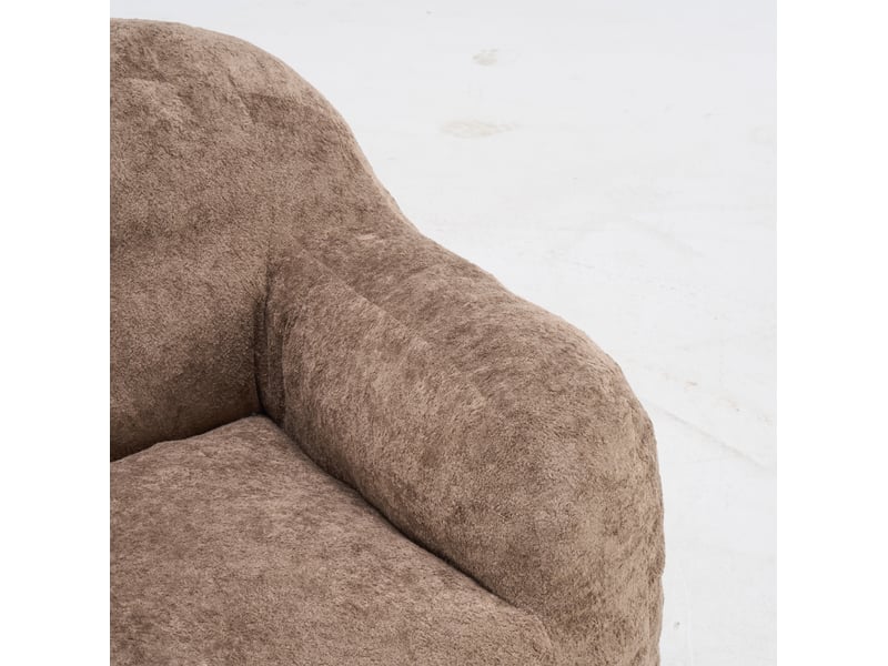  Fauteuil pouf 95x95x79 cm – taupe – tissu peluche, mousse déchiquetée et accoudoirs confortables  - Conforama E