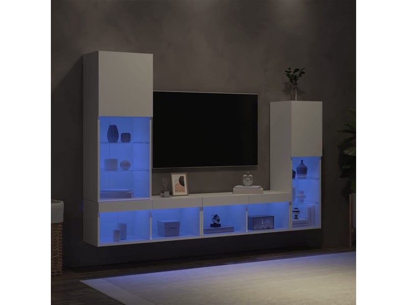 Unités murales tv avec led 4 pcs blanc bois d'ingénierie shl78300 - Conforama B