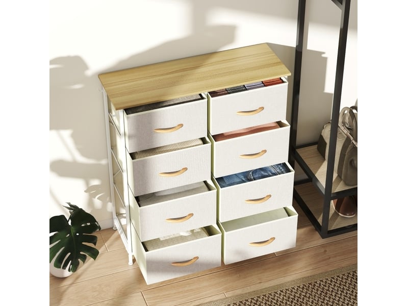 Commode de chambre beige à 8 tiroirs en tissu avec rangement latéral, 86 x 30 x 94,5 cm - Conforama C