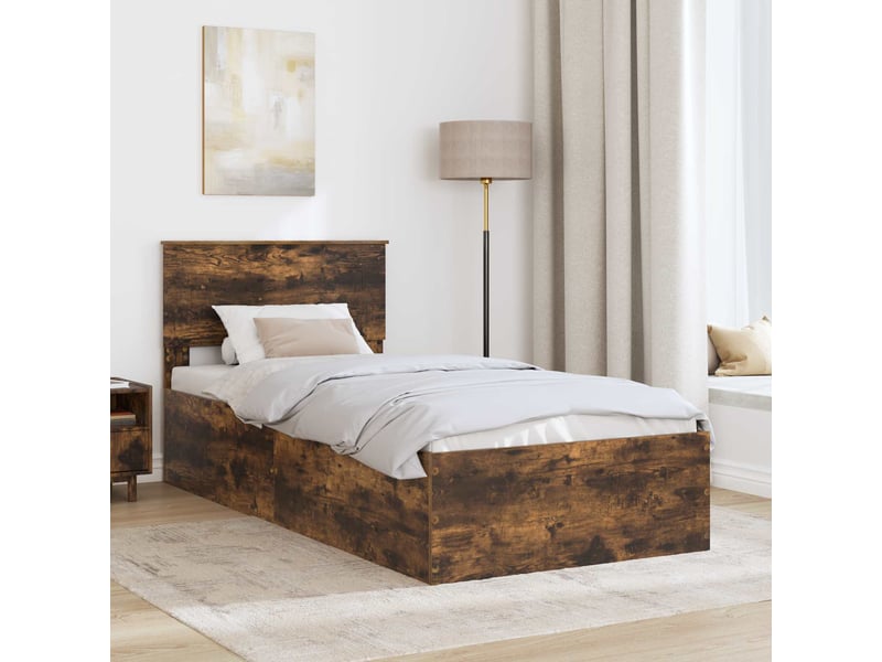  Lit simple- lit adulte -  cadre de lit chêne fumé 100 x 200 cm bois d'ingénierie  - Conforama B