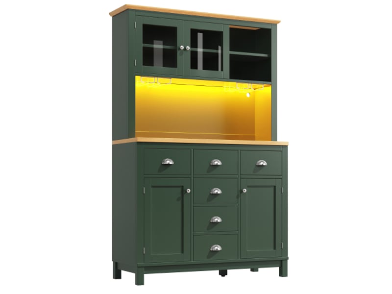 Buffet avec led, tiroirs et rangements, vert, 104x40x180 cm - Conforama E