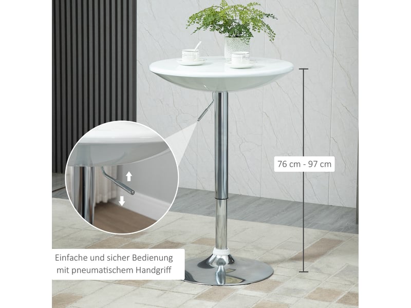 Table de salle à manger réglable en hauteur avec plateau rotatif, pied en métal, blanche, pour cuisine ø61 × 76-97 cm - Conforama C