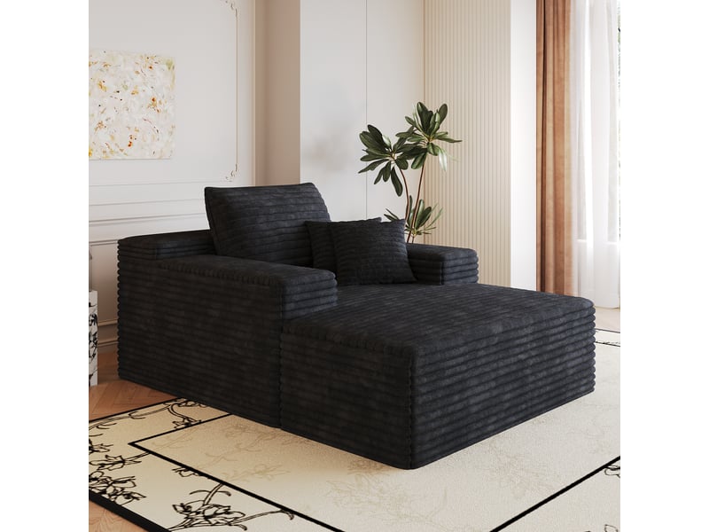 Canapé velours côtelé noir modulable en mousse, méridienne assise profonde sans montage, 115x159 cm - Conforama W