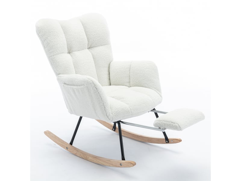  Chaise berçante tissu teddy fauteuil à bascule blanc avec repose-pieds escamotable 80x98x98.5cm  - Conforama A