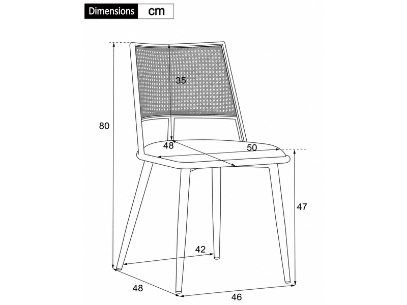 Lot de 2 chaises de salle à manger, structure noire, dossier en rotin, assise pu rembourrée, pieds métal, style naturel, cuisine séjour - Conforama C