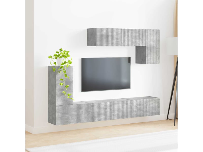  Ensemble meuble tv - banc tv - meuble de rangement 4 pcs gris béton bois d'ingénierie  - Conforama D
