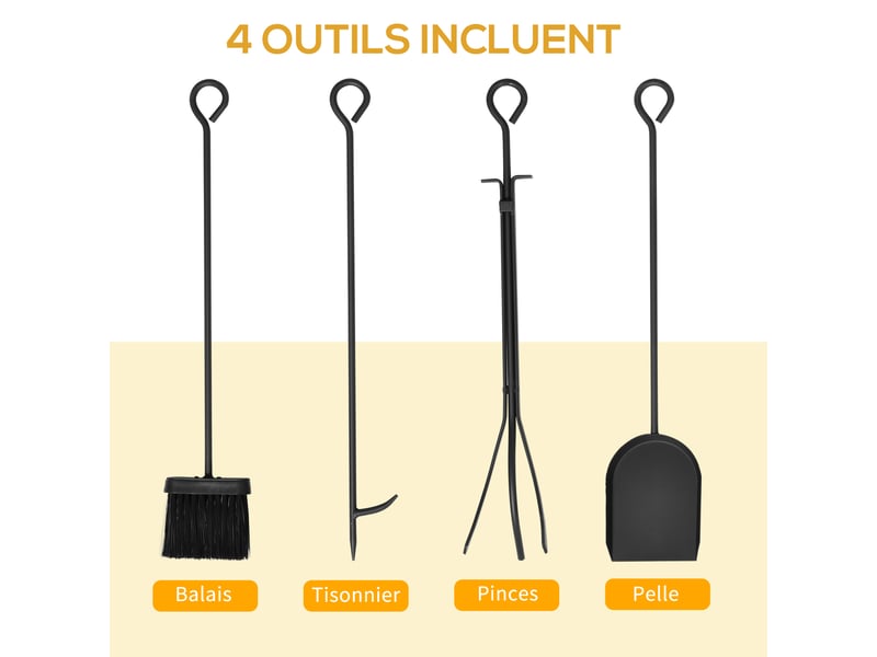 Porte-bûches en acier noir, serviteur 2 en 1 avec étagère et 4 accessoires, 46 x 30 x 70 cm - Conforama R