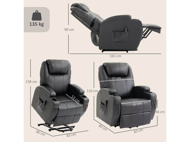  Fauteuil releveur électrique inclinable en pu noir 83x95x107 cm  - Conforama C
