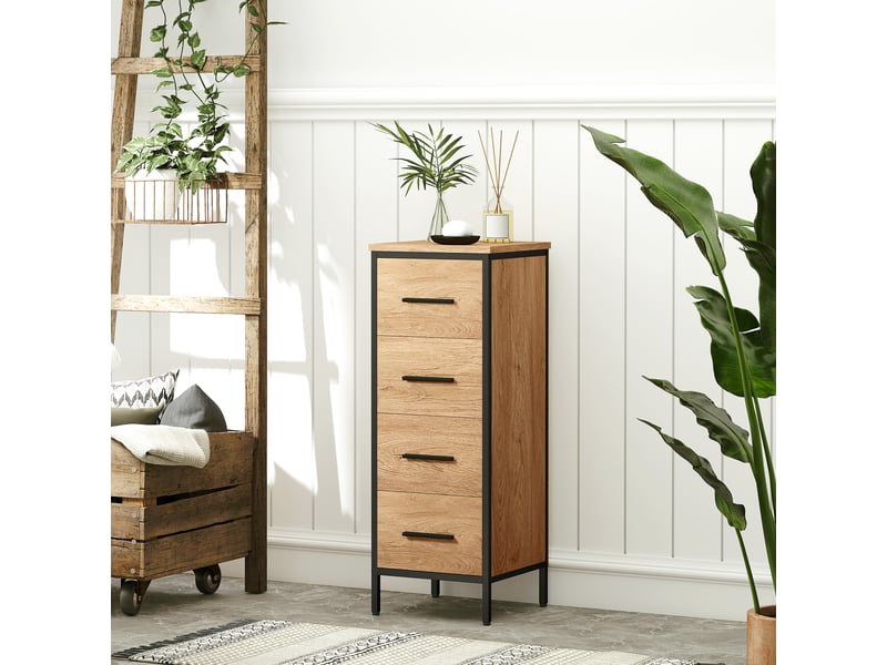 Meuble de salle de bain, 4 tiroirs, compact, style industriel, panneaux de particules, métal  - Conforama C