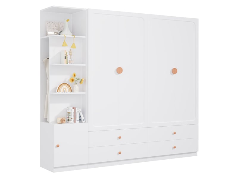  Armoire combinée modenvie avec 3 tringles et 4 tiroirs, 225 x 45 x 200 cm, blanche  - Conforama A