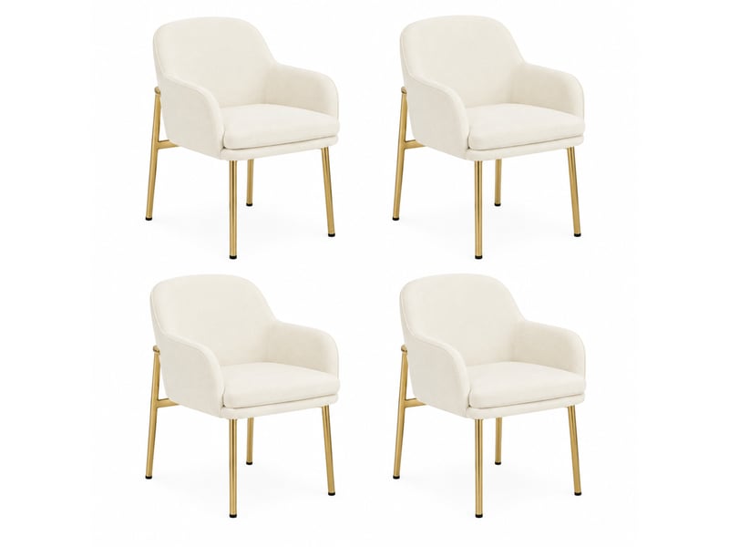 Lot de 4 chaises de salle à manger 61,00 × 59 × 78,50 cm en tissu polyester avec pieds en fer, accoudoirs et hauteur réglable blanc chicfurn - Conforama A