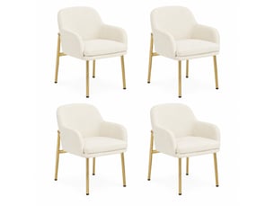 Lot de 4 chaises de salle à manger 61,00 × 59 × 78,50 cm en tissu polyester avec pieds en fer, accoudoirs et hauteur réglable blanc chicfurn