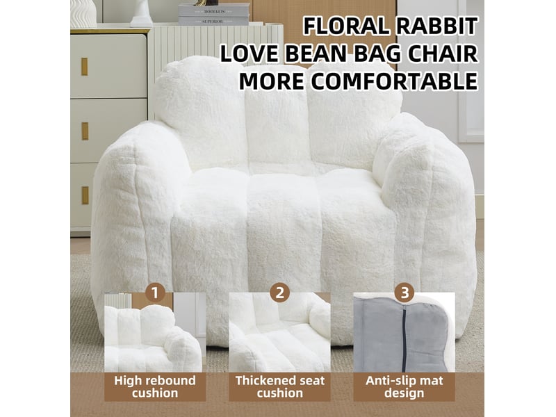  Fauteuil poire modenvie love pour adulte en velours blanc, mousse et fibres, 90 x 105 x 75 cm, sans montage  - Conforama E