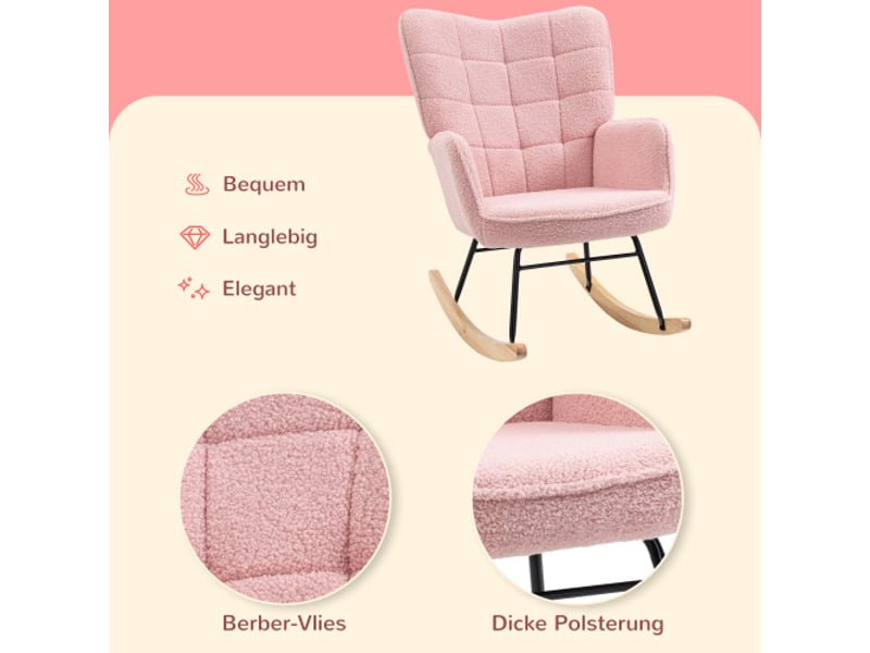 Fauteuil à bascule rose en fausse peau de mouton, relax, charge 120 kg, pour salon et chambre - Conforama C