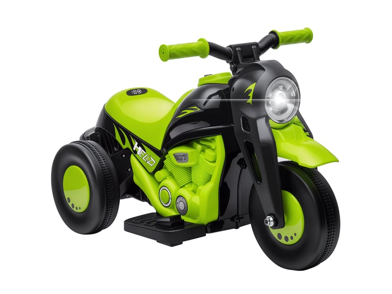 Moto électrique enfants 2-5 ans, 3 roues, 6 v, 3 kmh, avec fonction de bulles, effets lumineux et sonores, vert  - Conforama A