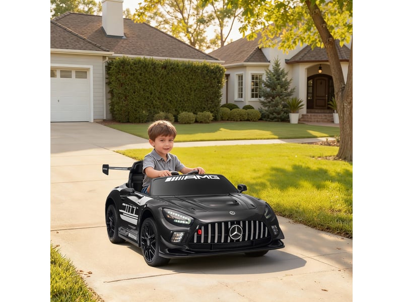  Voiture électrique mercedes pour enfants, batterie 12 v, lumières led, fonction musicale, klaxon, 3-8 ans, noire  - Conforama D