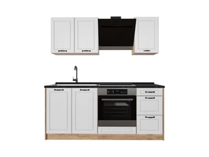 Vicco cuisine, blanc campagnechêne doré, 180cm plan de travail anthracite