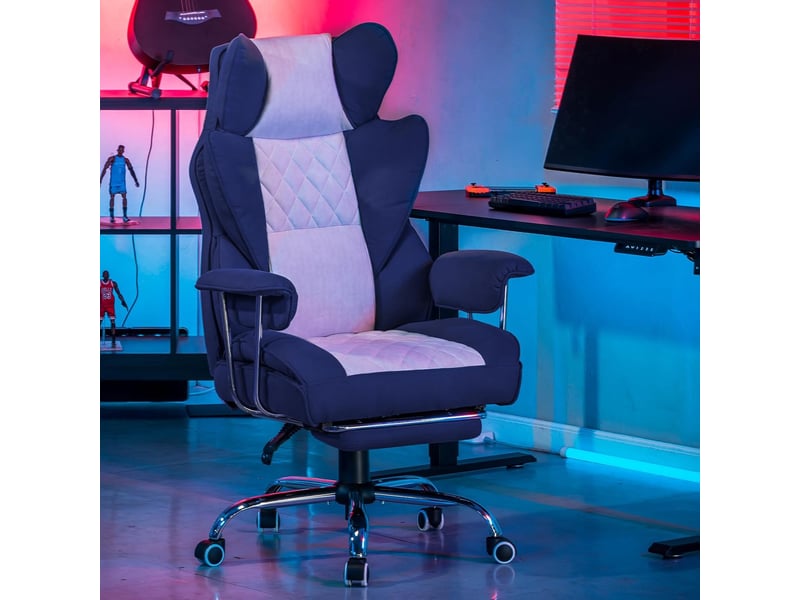 Gtplayer chaise de jeu avec soutien lombaire à ressort, repose-pieds, 180 kg - bleu GT205-DBW - Conforama B