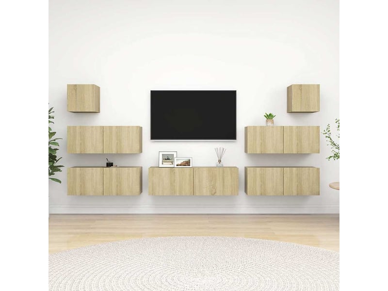  Ensemble de meuble tv - banc tv - meuble de rangement 7 pcs chêne sonoma bois d'ingénierie  - Conforama B
