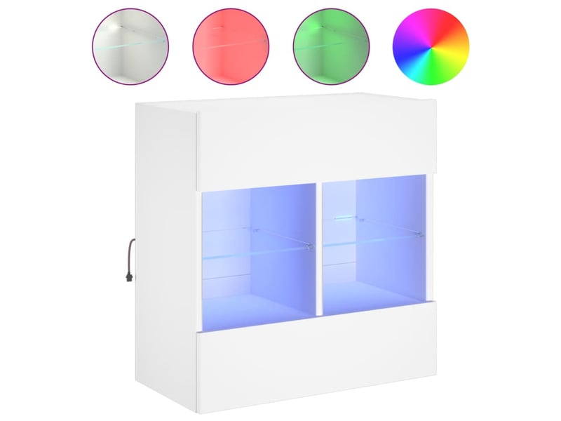  Meuble tv - banc tv - meuble de rangement mural avec lumières led blanc 58,5x30x60,5 cm  - Conforama A