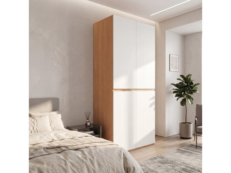  Armoire blanc avec tiroir à bijoux, 90 x 50 x 200 cm, 4 portes, tringle à vêtements et 2 tiroirs  - Conforama D