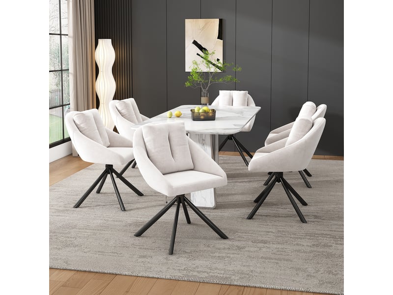  Lot de 2 chaises de salle à manger pivotantes en velours beige  - Conforama C