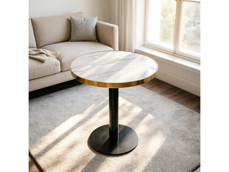  Table basse ronde avec base stable et plateau aspect marbre, style moderne, pour salon, en mdf, blanc, 75 × 71 × 23 cm  - Conforama B