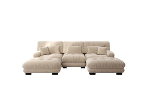 Canapé convertible modulable panoramique 3 places en chenille café clair - 313 x 145 x 81 cm