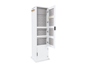 Armoire à bijoux pivotante 360 degrés 50 x 50 x 170 cm blanche en mdf avec miroir psyché et étagères
