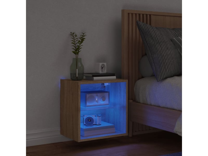 Table de chevet - cabinet de chevet - table de nuit murale avec lumières led chêne sonoma - Conforama B
