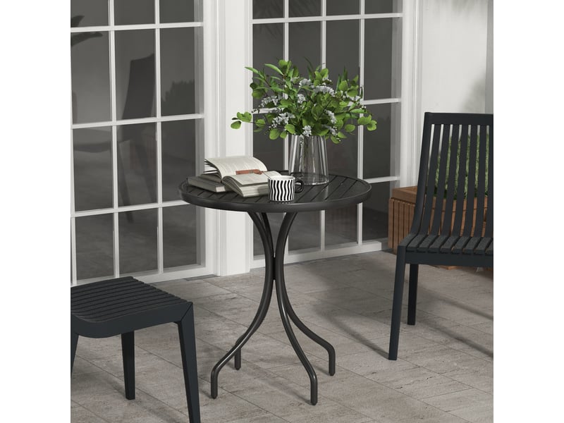  Table de bistrot ronde ø 66 cm en acier galvanisé avec plateau à lattes pour terrasse, balcon, noir  - Conforama C