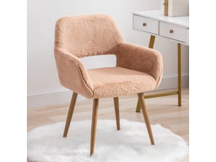 Fauteuil de table en fausse fourrure - 59x46x79 cm - fauteuil rembourré pieds métal effet bois - camel