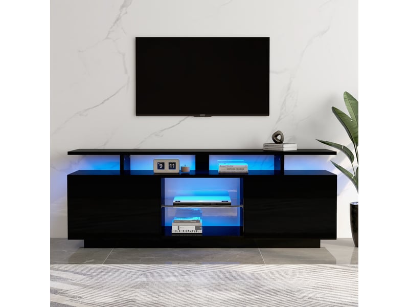  Meuble tv modenvie led 16 couleurs 140 x 35 x 55 cm noir avec 2 portes  - Conforama B
