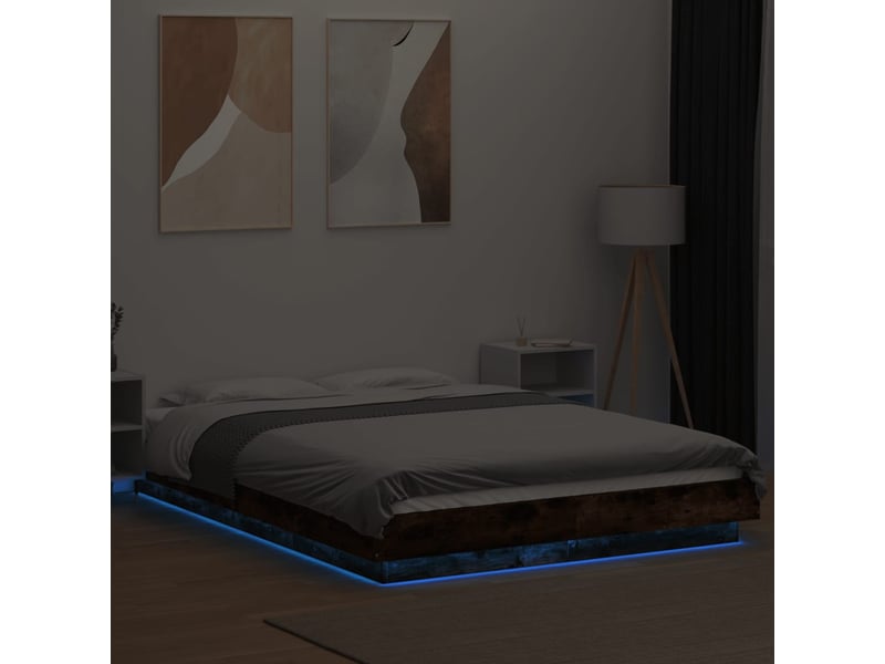 Lit double- lit adulte - cadre de lit et lumières led sans matelas chêne fumé 120x190cm - Conforama C