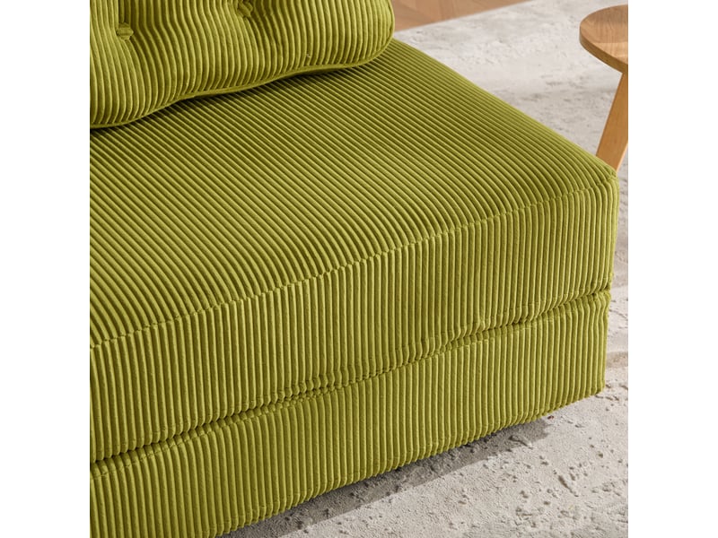  Fauteuil convertible lit single design scandinave cord vert olive structure bois massif 90x86x84cm  - Conforama W