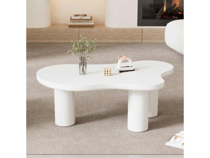  Table basse en forme de nuage blanche 107 cm, plateau en mdf laqué et pieds en pvc, design moderne pour salon  - Conforama W